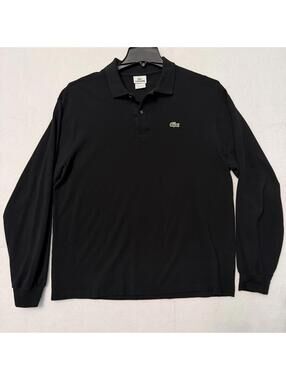 Lacoste Long Sleeve Polo Shirt Men's 6 or XL Black 100% Cotton